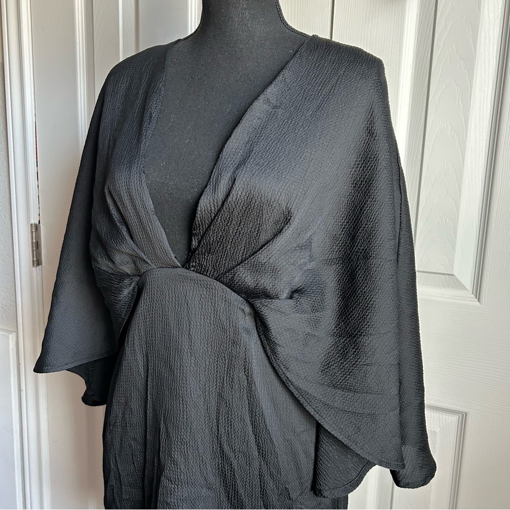Vici black low cut mini dress with attached cape - Picture 4 of 6